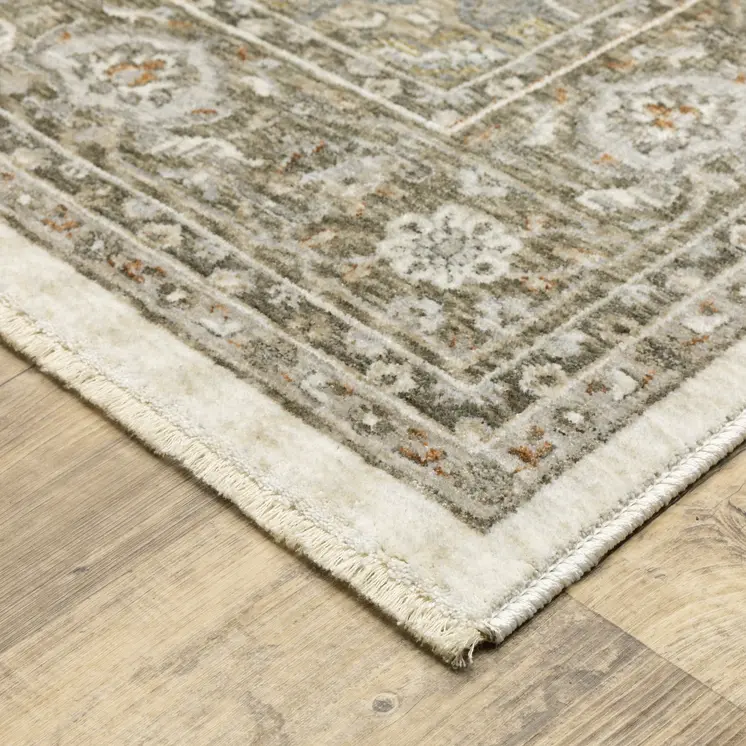 2' X 3' Ivory And Gold Medallion Distressed Area Rug With Fringe