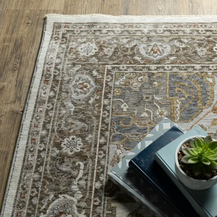 2' X 3' Ivory And Gold Medallion Distressed Area Rug With Fringe
