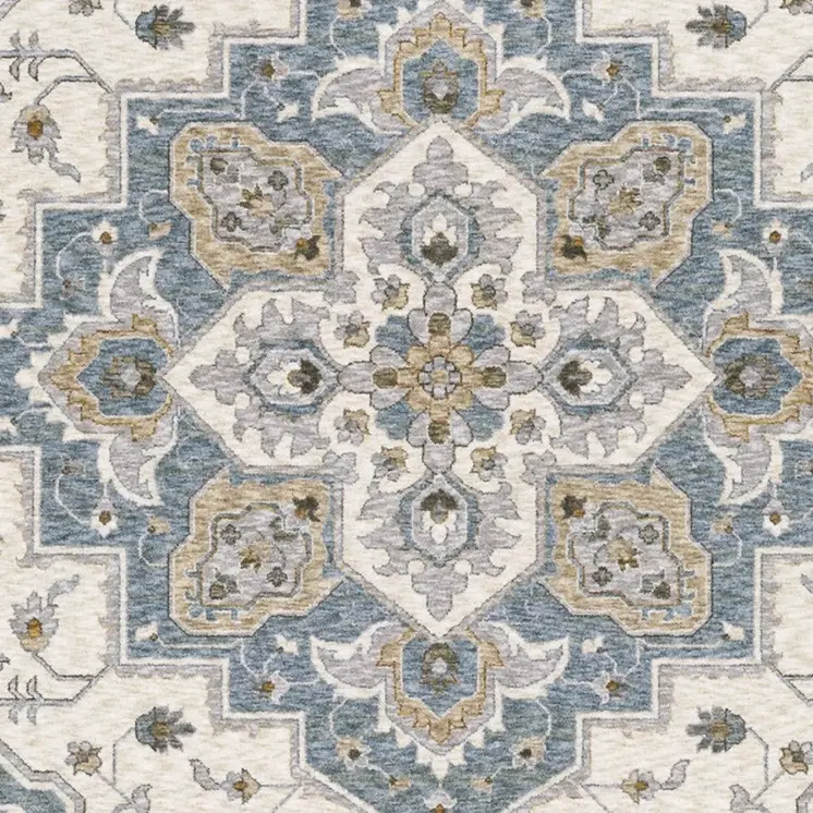 2' X 3' Blue And Ivory Medallion Distressed Area Rug With Fringe