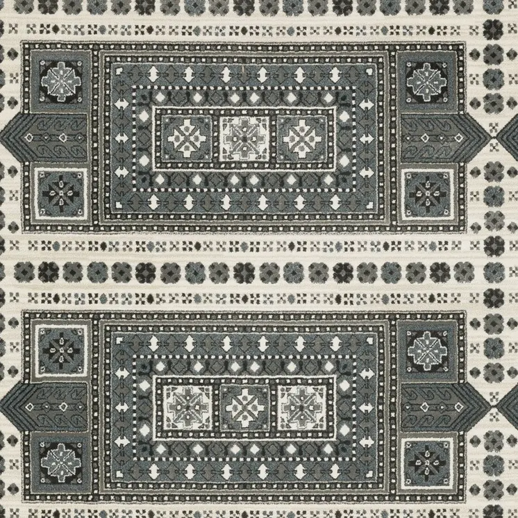 3' X 5' Gray And Blue Medallion Area Rug