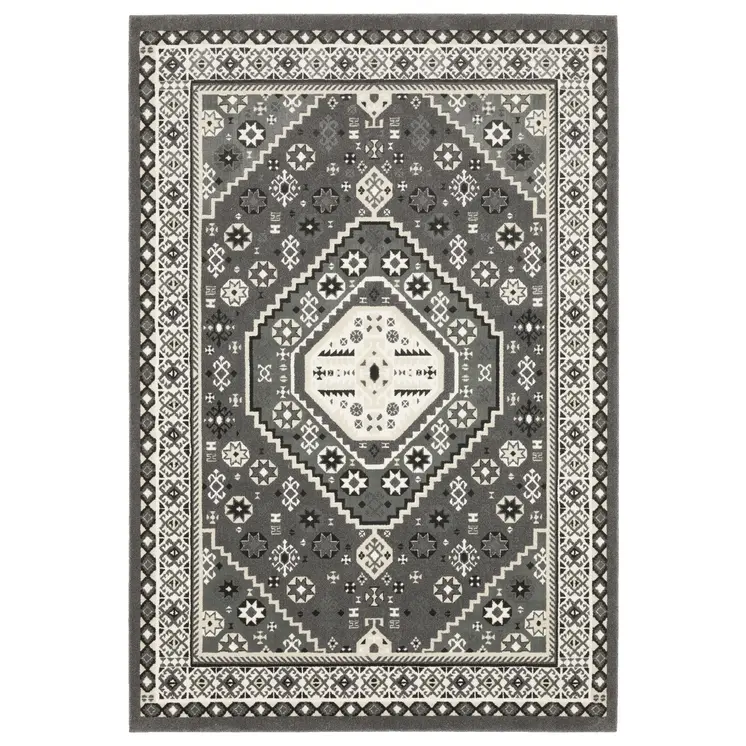 3' X 5' Gray And Ivory Medallion Area Rug