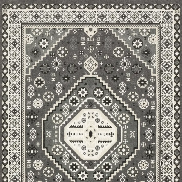 3' X 5' Gray And Ivory Medallion Area Rug