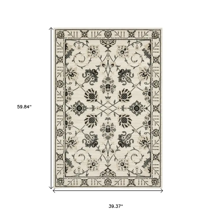 3' X 5' Ivory And Gray Oriental Area Rug