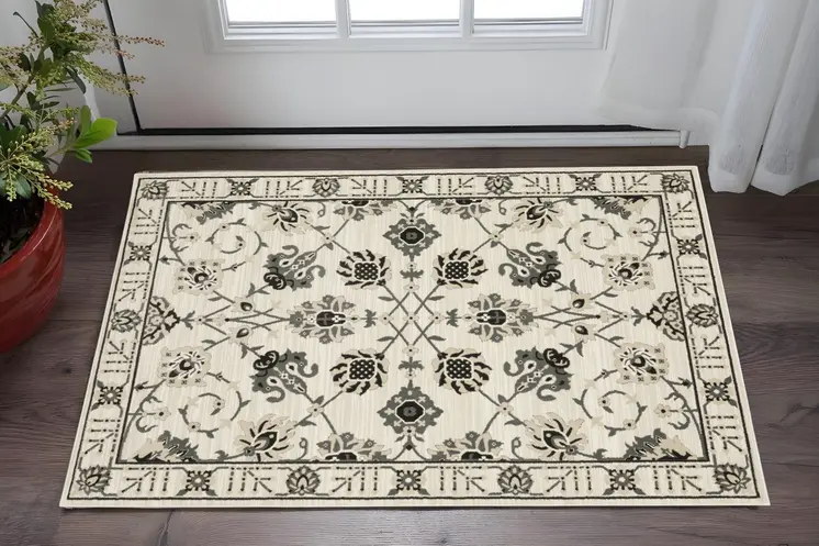 3' X 5' Ivory And Gray Oriental Area Rug