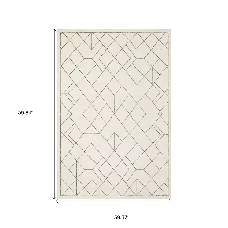 3' X 5' Ivory And Taupe Geometric Area Rug