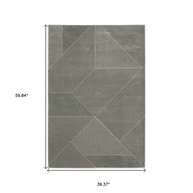 3' X 5' Gray And Ivory Geometric Area Rug