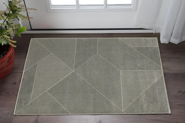 3' X 5' Gray And Ivory Geometric Area Rug