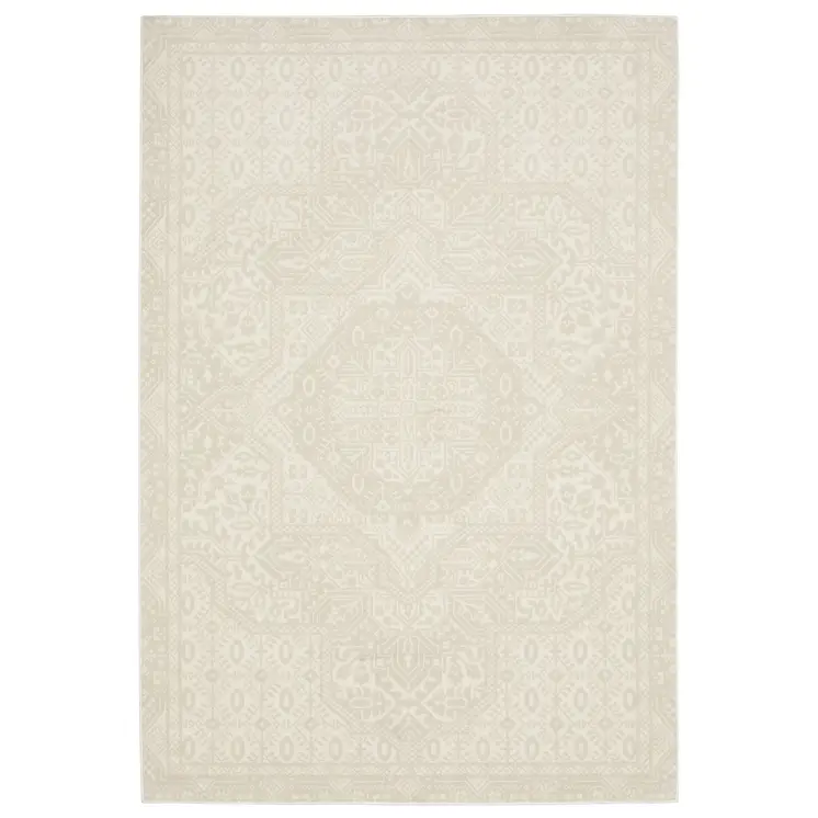 3' X 5' Ivory And Beige Medallion Area Rug