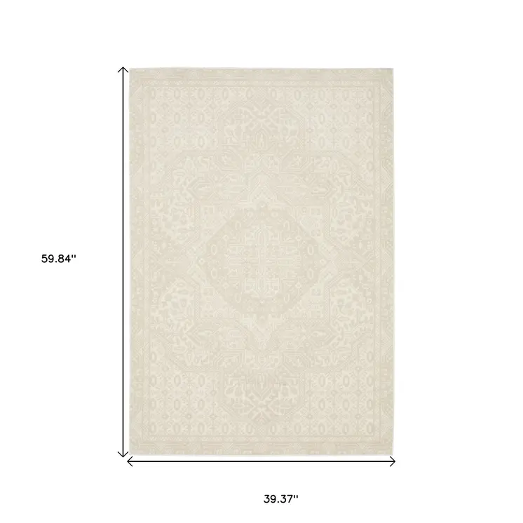 3' X 5' Ivory And Beige Medallion Area Rug