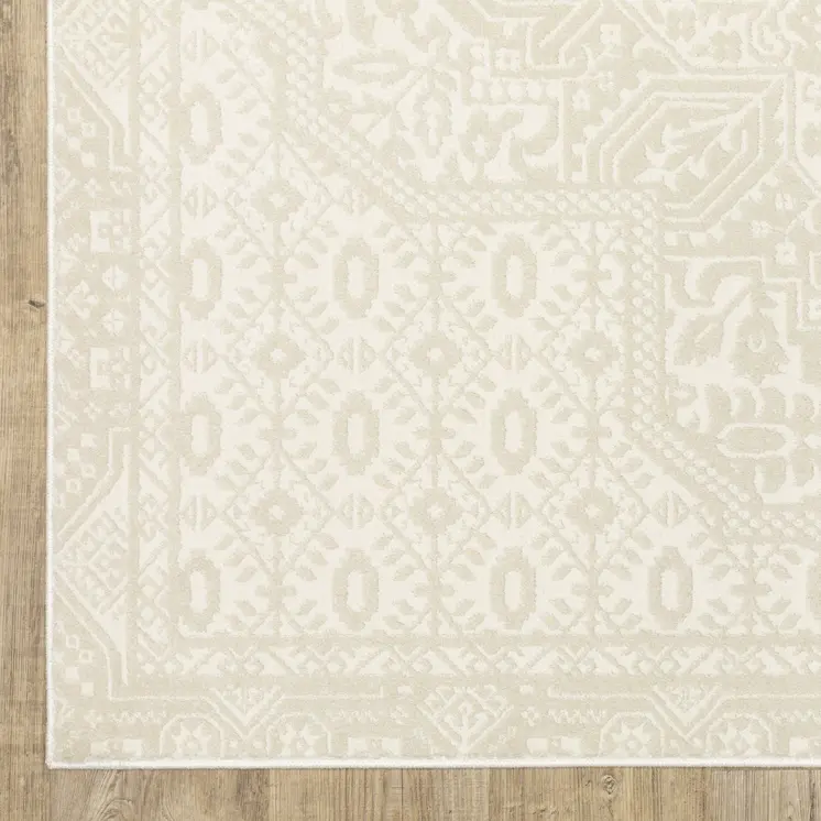 3' X 5' Ivory And Beige Medallion Area Rug