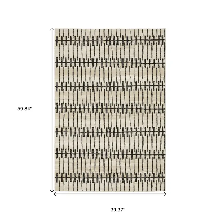 3' X 5' Beige And Black Geometric Area Rug