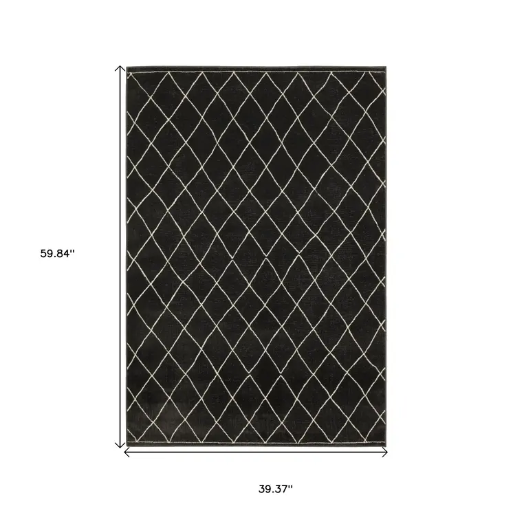 3' X 5' Charcoal And Ivory Trellis Area Rug