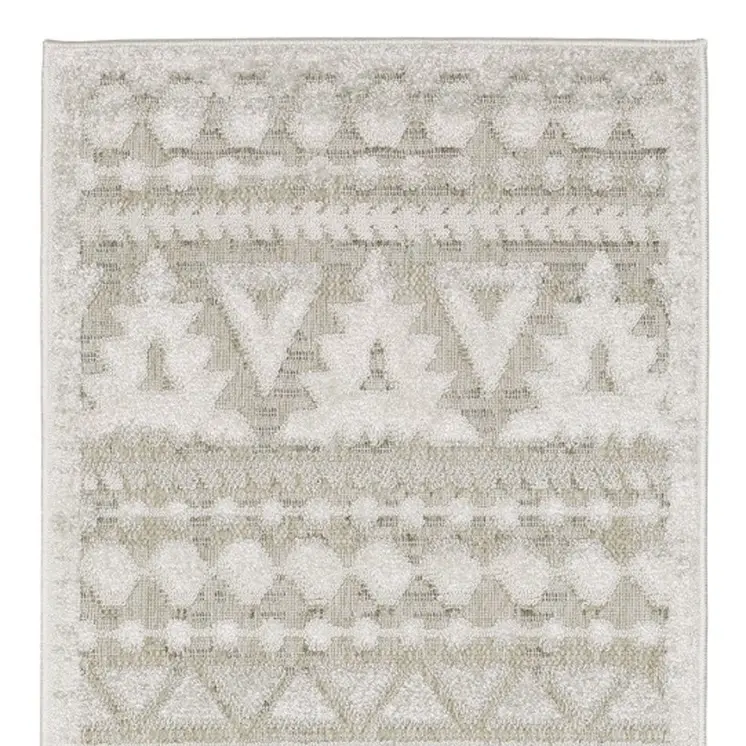 8' Beige And Ivory Tribal Runner Rug