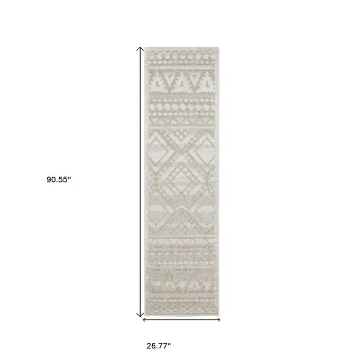8' Beige And Ivory Tribal Runner Rug