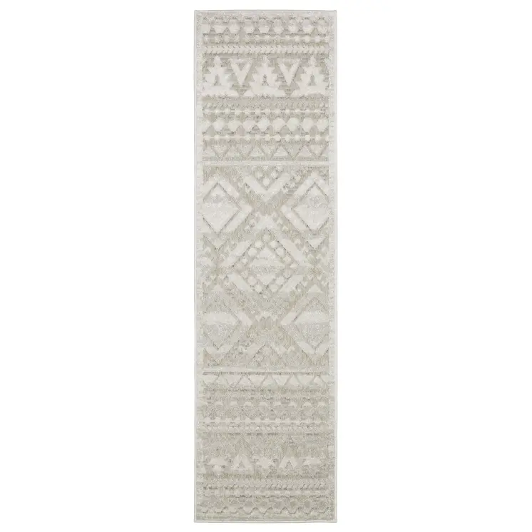 8' Beige And Ivory Tribal Runner Rug