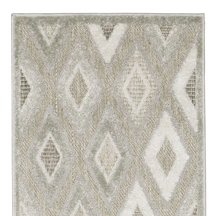 8' Beige And Gray Diamond Runner Rug
