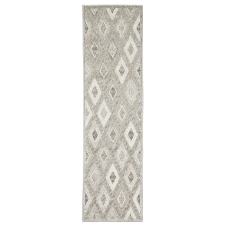 8' Beige And Gray Diamond Runner Rug