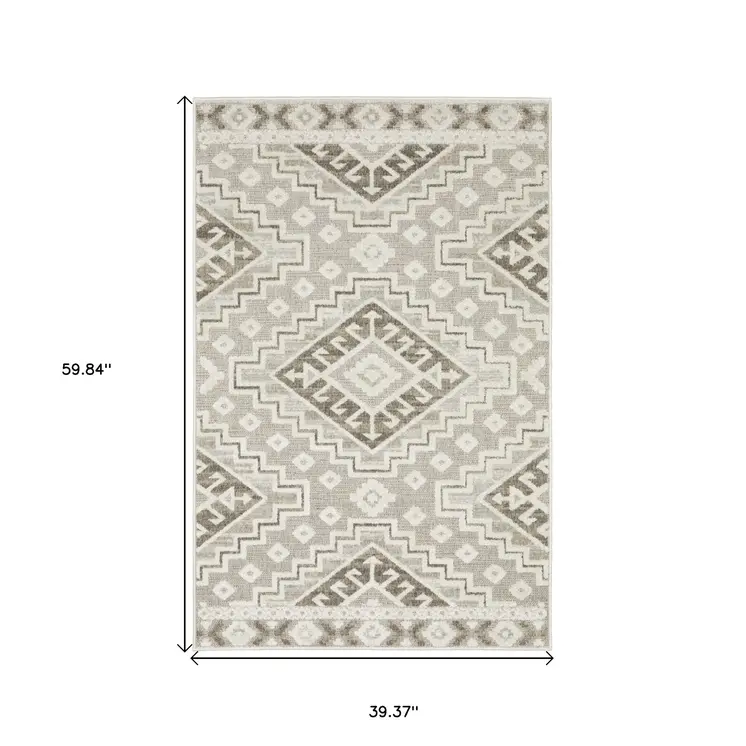 3' X 5' Beige And Brown Tribal Area Rug