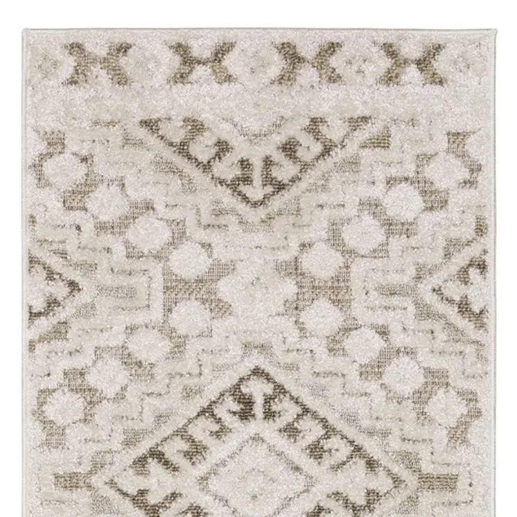 8' Beige And Brown Tribal Runner Rug
