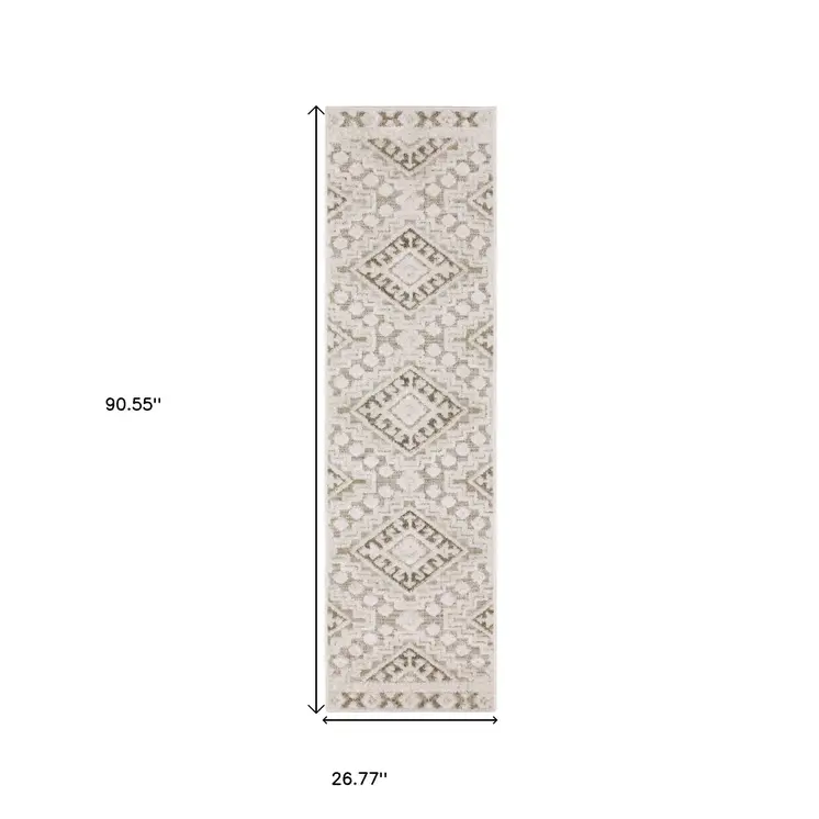 8' Beige And Brown Tribal Runner Rug