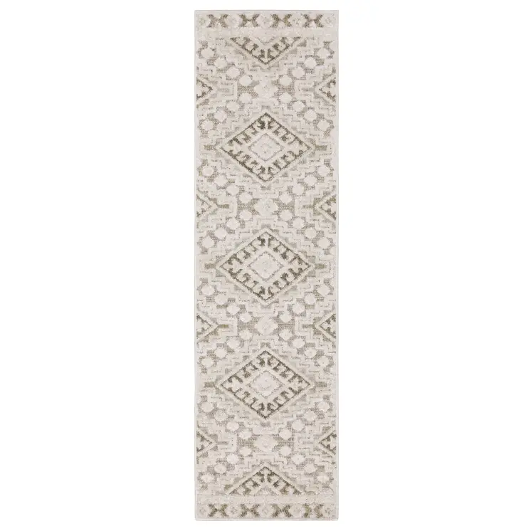 8' Beige And Brown Tribal Runner Rug