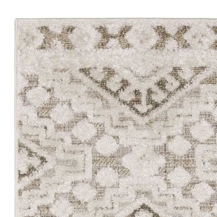 8' Beige And Brown Tribal Runner Rug