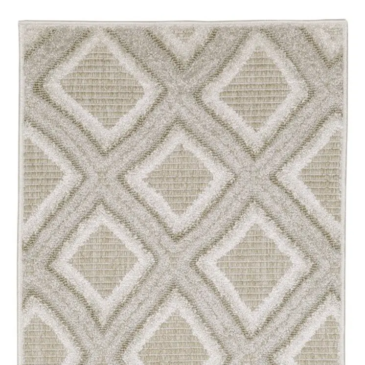 8' Gray And Beige Diamond Runner Rug