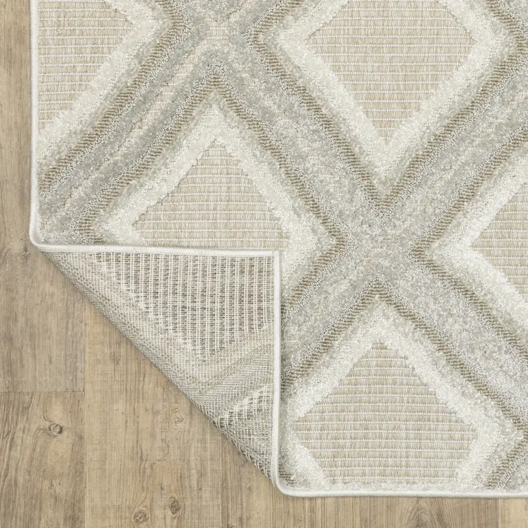 8' Gray And Beige Diamond Runner Rug