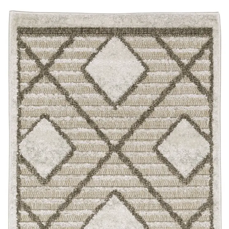 8' Beige And Brown Geometric Runner Rug