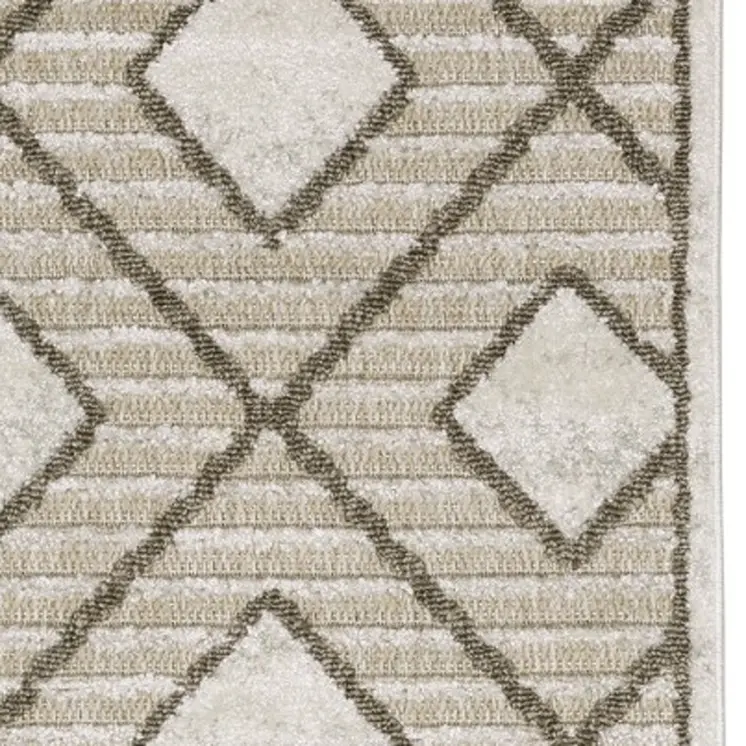 8' Beige And Brown Geometric Runner Rug