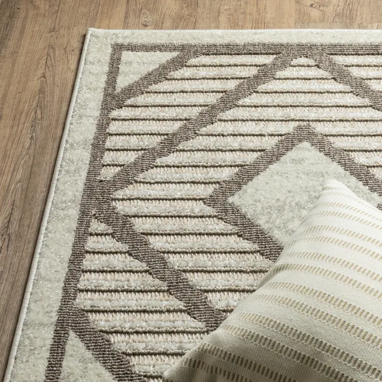 8' Beige And Brown Geometric Runner Rug