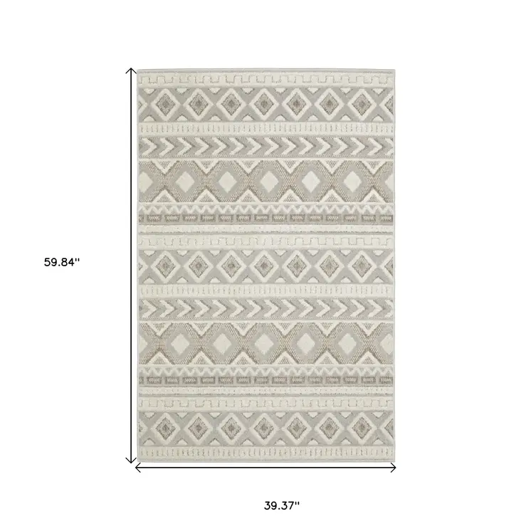 3' X 5' Gray And Beige Tribal Area Rug