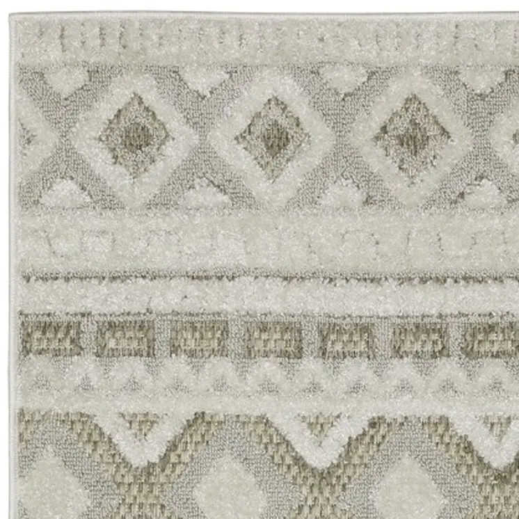 8' Gray And Beige Tribal Runner Rug