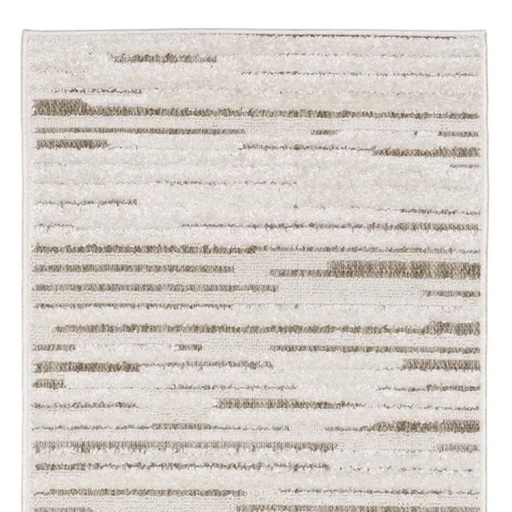 8' Ivory And Brown Striped Distressed Runner Rug