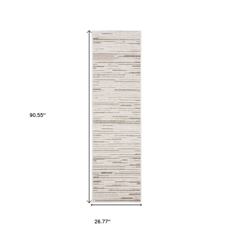 8' Ivory And Brown Striped Distressed Runner Rug