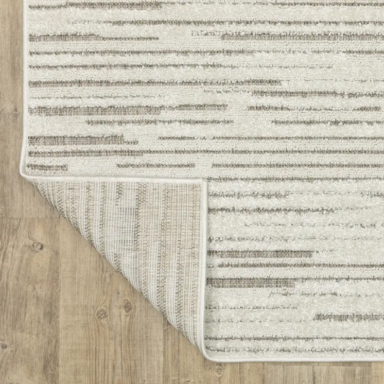 8' Ivory And Brown Striped Distressed Runner Rug