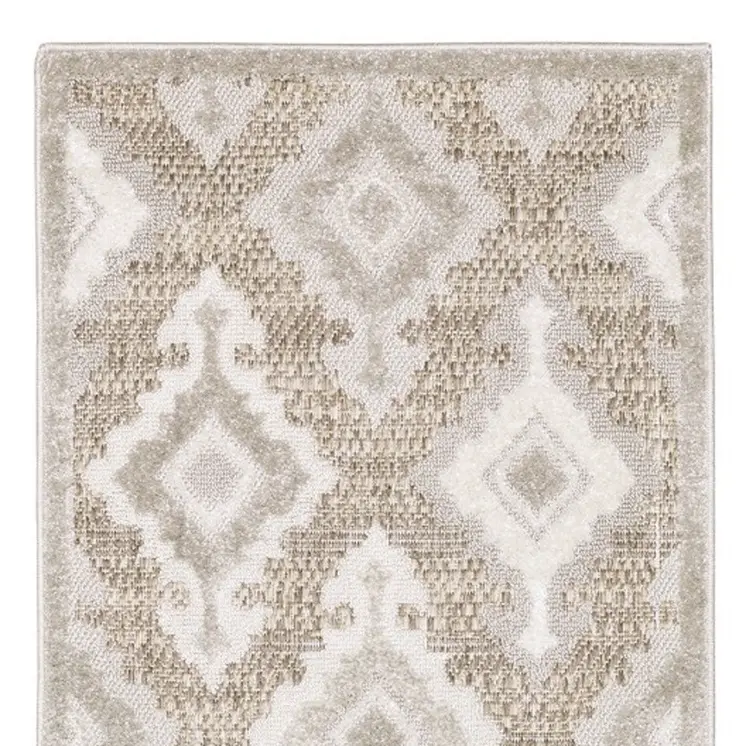 8' Beige And Gray Oriental Runner Rug