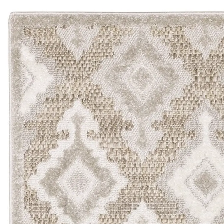 8' Beige And Gray Oriental Runner Rug