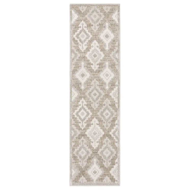 8' Beige And Gray Oriental Runner Rug