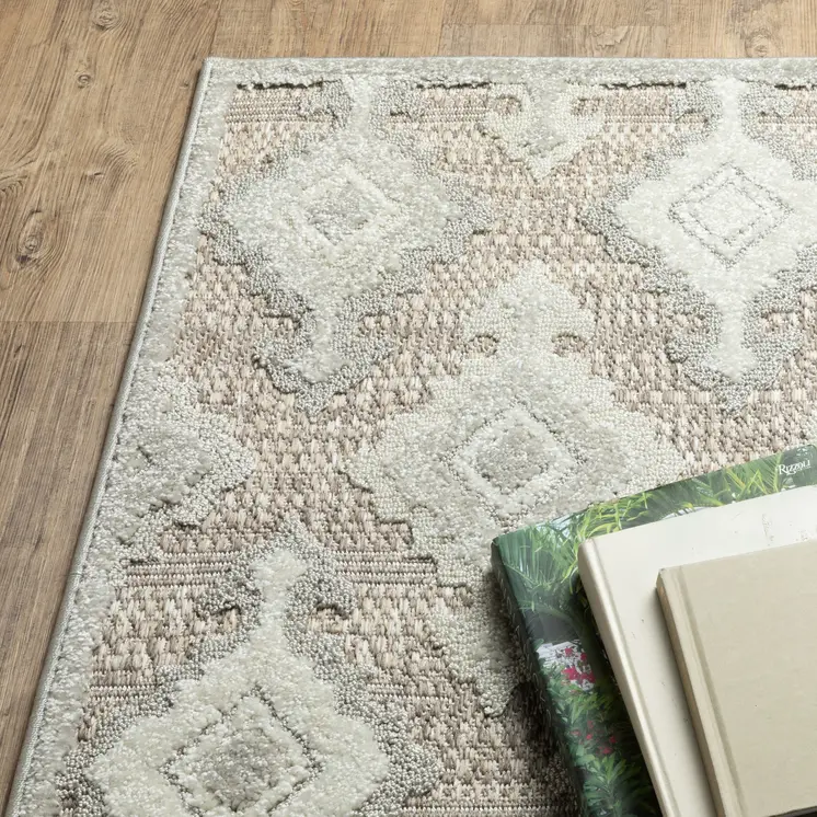 8' Beige And Gray Oriental Runner Rug