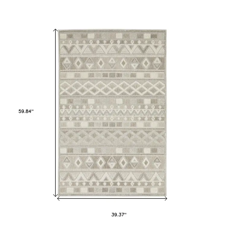 3' X 5' Beige And Gray Geometric Area Rug