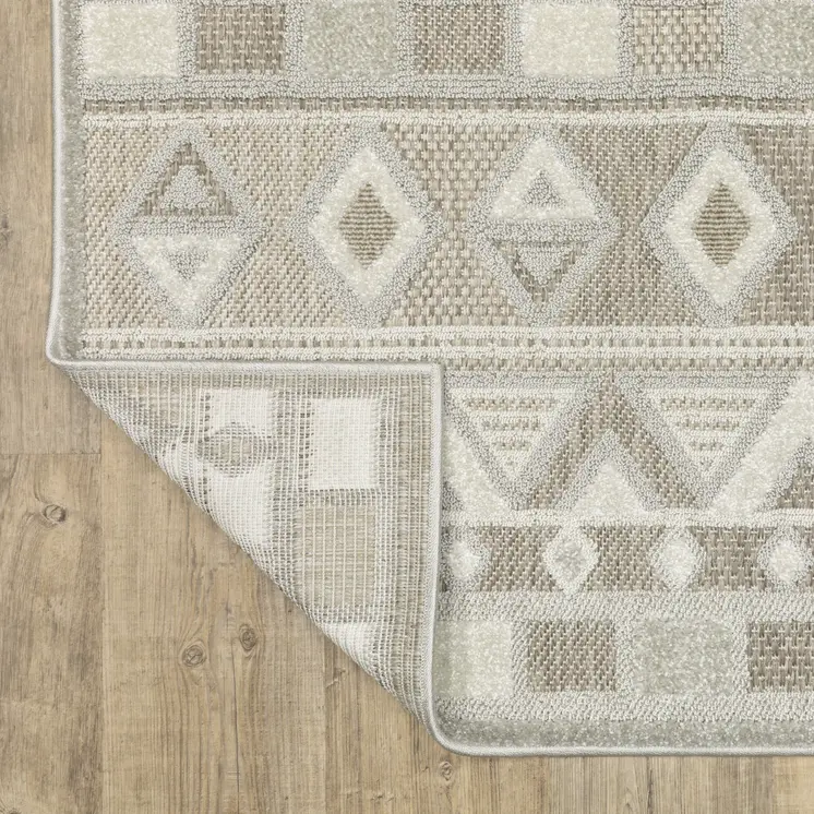 8' Beige And Gray Geometric Runner Rug