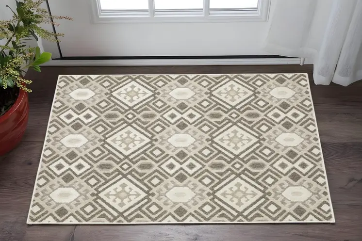 3' X 5' Brown And Beige Tribal Area Rug