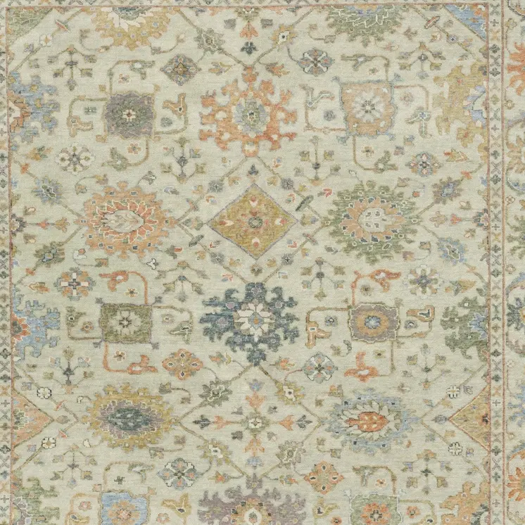2' X 3' Beige And Green Wool Oriental Hand Knotted Area Rug With Fringe