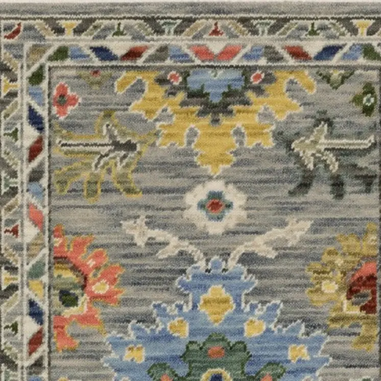 6' Gray Blue And Green Oriental Runner Rug With Fringe