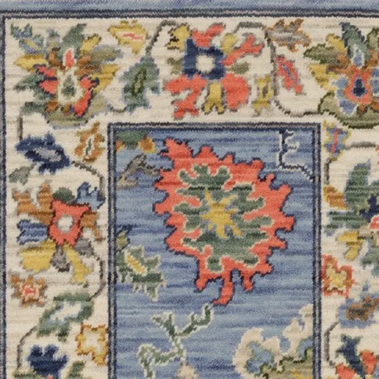 6' Blue Green And Ivory Oriental Runner Rug With Fringe