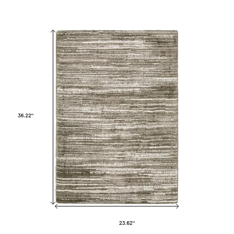 2' X 3' Brown And Ivory Striped Distressed Area Rug