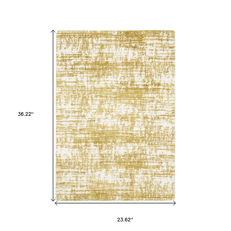 2' X 3' Gold And Ivory Abstract Area Rug
