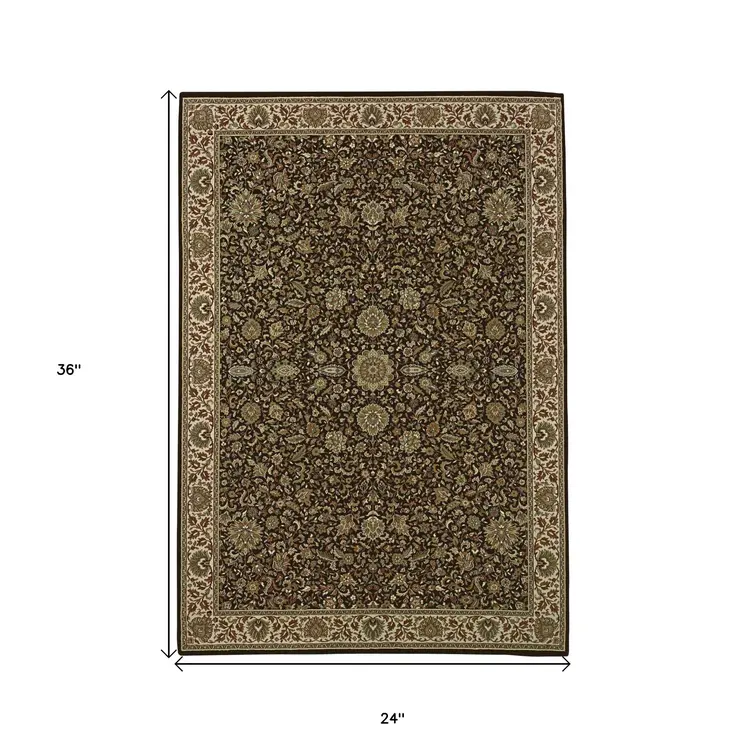 2' X 3' Brown And Ivory Oriental Area Rug