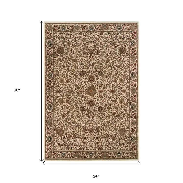 2' X 3' Ivory And Green Oriental Area Rug
